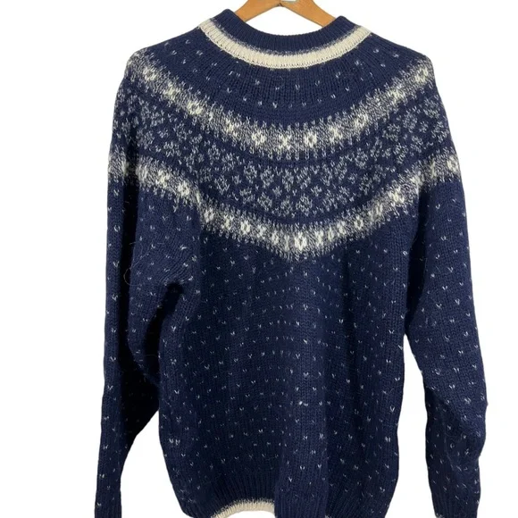 Vintage Lodge Sweater Adult XL Blue White Wool Knit Nordic Fair Isle Icelandic - Picture 5 of 7